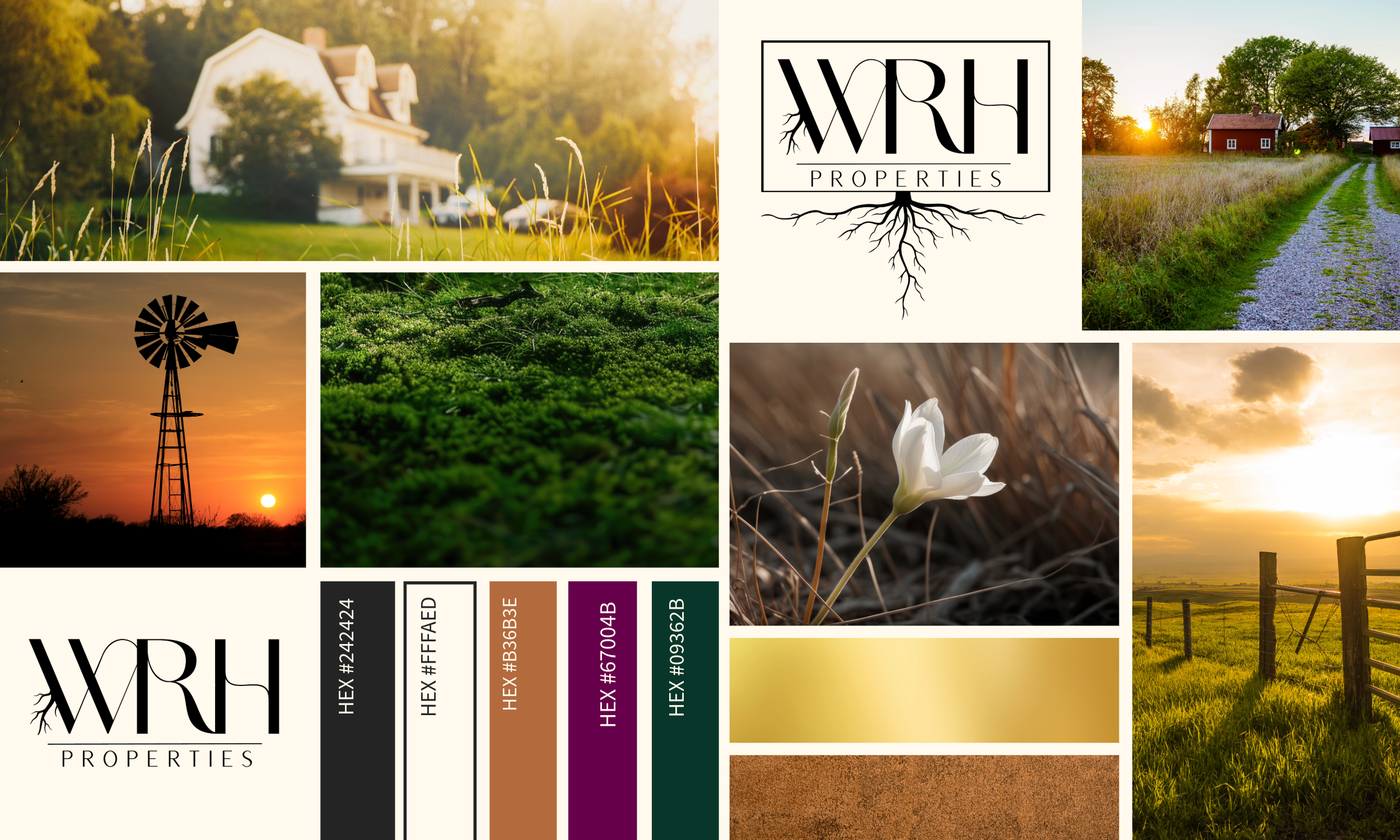 Brand mood board for Wild Root Haven Properties